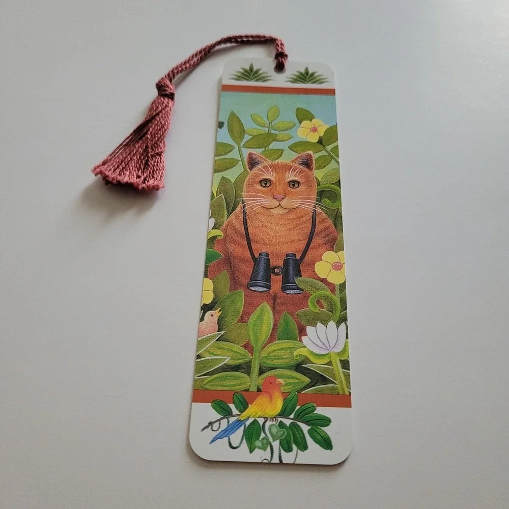 Vintage 90s Birdwatching Cat Bookmark, Elizabeth King Brownd, Artworks 1993 EB02